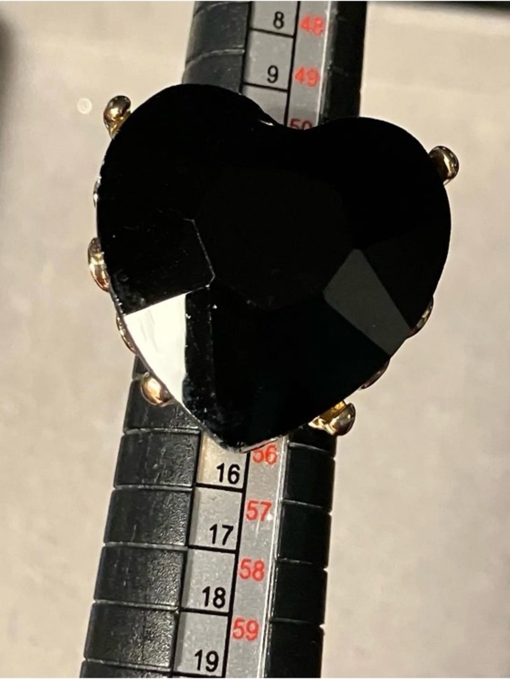 NEW Chunky Glass Black Heart Adjustable Ring Gold Tone Goth